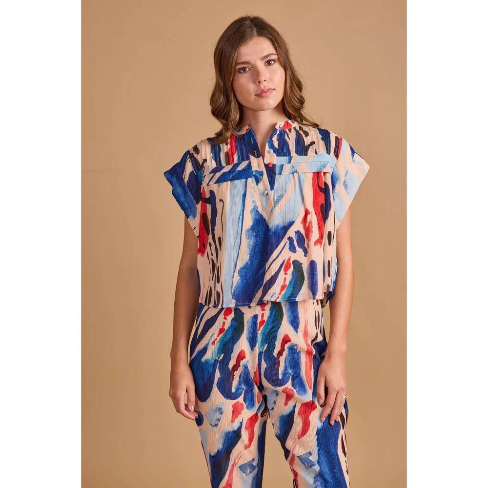 NEW THOMAS & LOURDES campbell v-neck top in watercolor